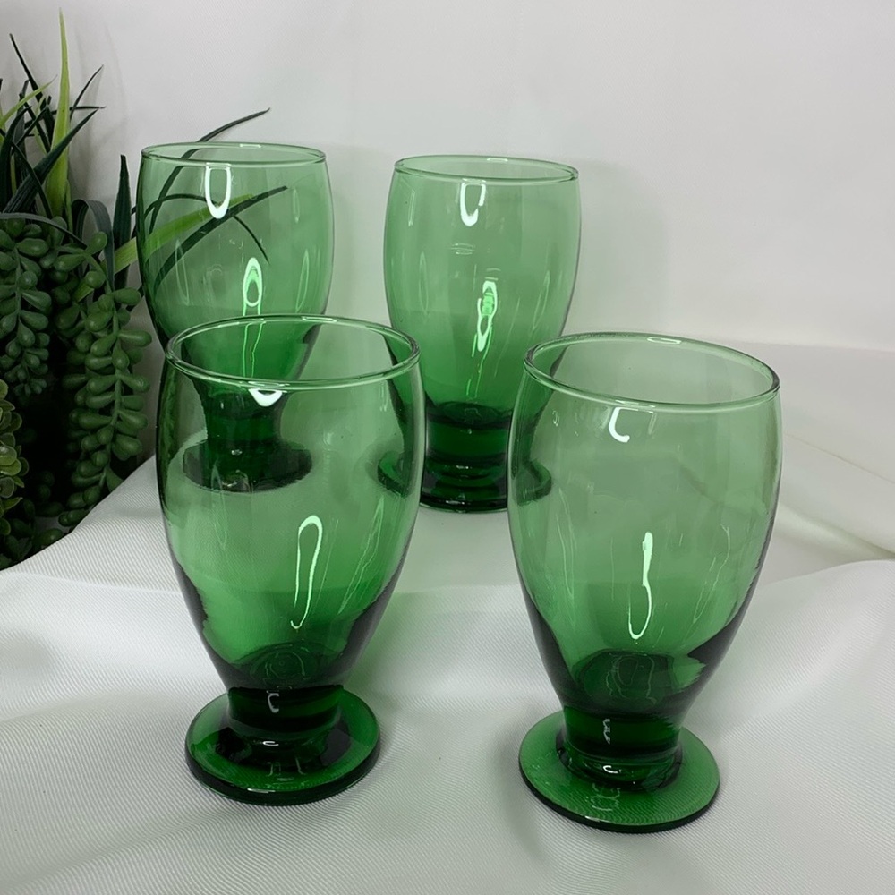 Set of 4 Cristar Lexington copa Green Glass / tumblers